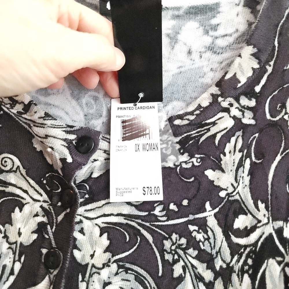 NWT Premise Black Multi Color Lightweight Button Cardigan Size 0X Plus… - Picture 4 of 9